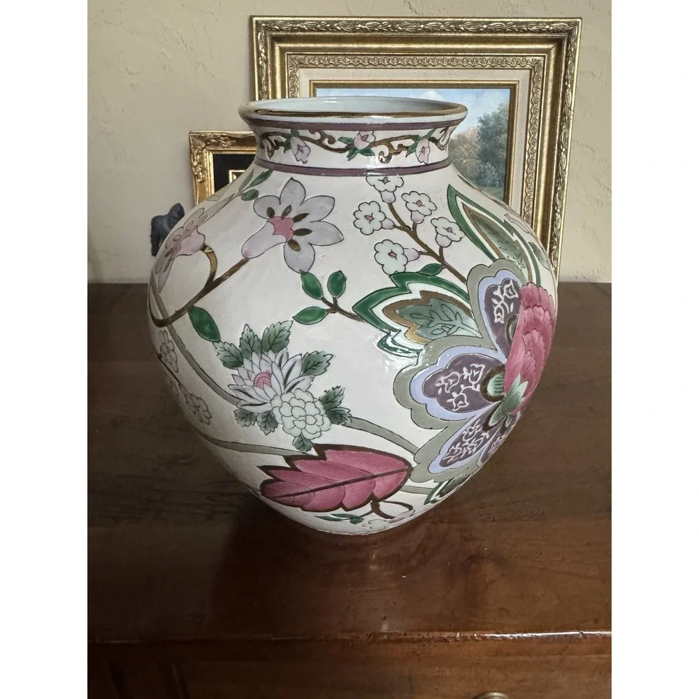 Vintage Porcelain Vase Hand Painted Floral‎ Gold Gilt Chinoiserie Decor 11